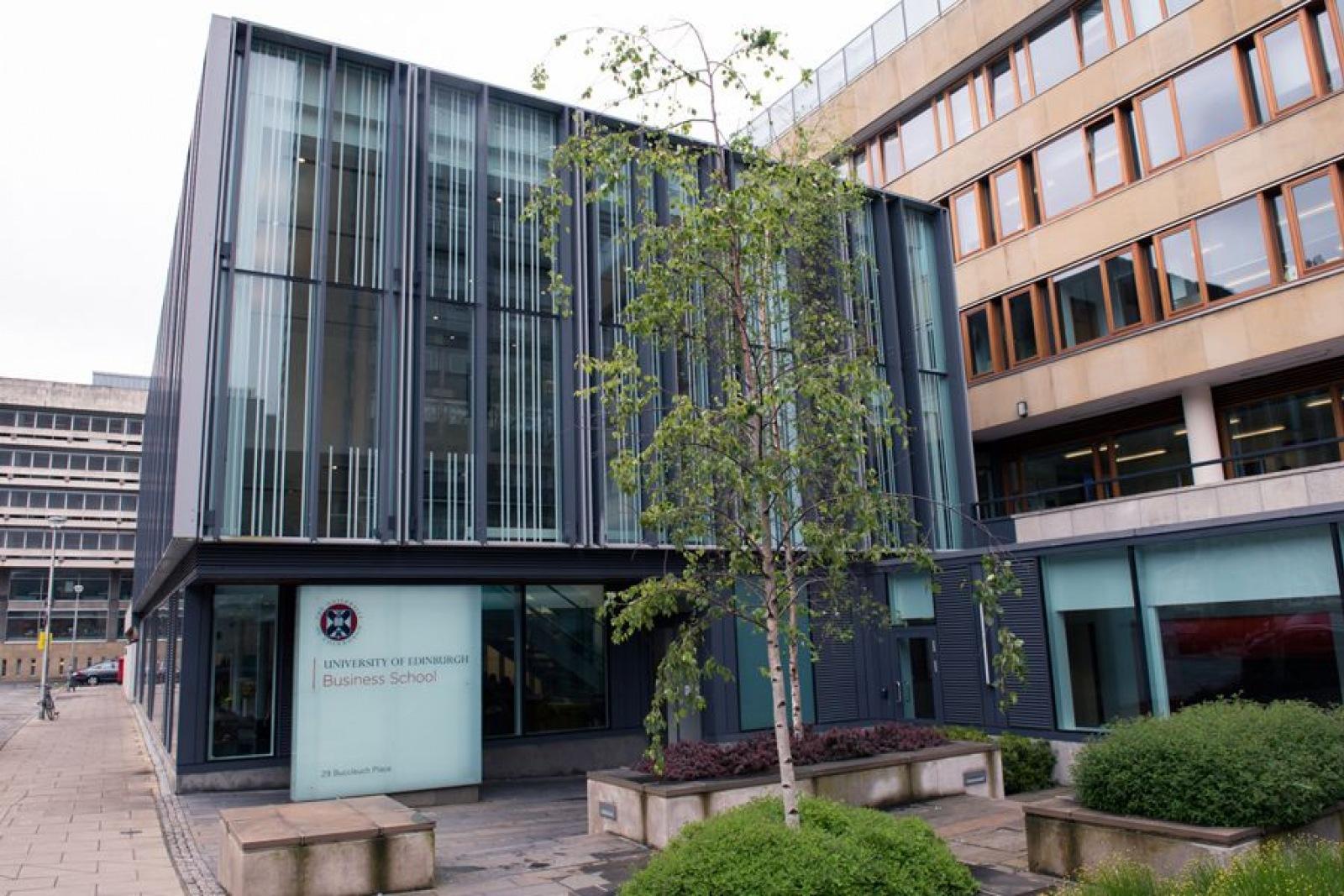 Outside doors of the University of Edinburgh Business School